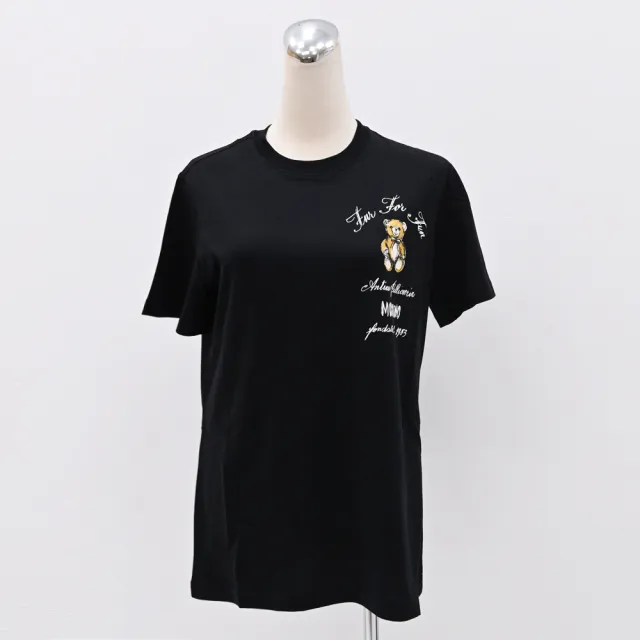 【MOSCHINO】簡約經典電繡小熊插畫LOGO棉質短T恤(黑)