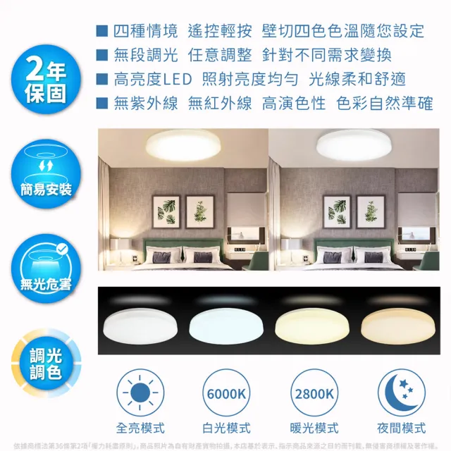 【Everlight 億光】2入 LED 星晴 50W 遙控調光調色 LED 吸頂燈 天花板燈(適用5-6坪) 全電壓