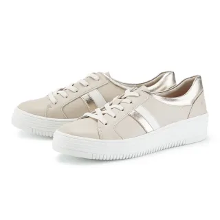 【MAGY】金屬羊皮拼接牛貼皮厚底綁帶休閒鞋(粉色)