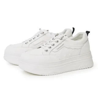 【ORIN】壓紋造型免綁帶厚底休閒鞋(米白+銀黑)