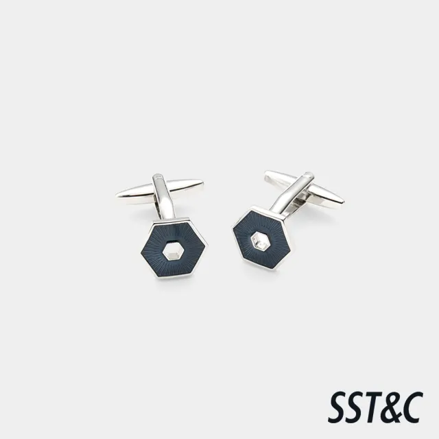 【SST&C】男女同款 六角琺瑯銀色袖釦-825213311071(換季55折)