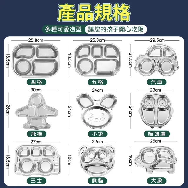 【Finger Pop 指選好物】304不鏽鋼兒童造型餐盤(加厚304不鏽鋼安全材質 安心耐用好清洗)