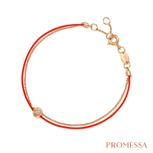 【PROMESSA】同心 18K玫瑰金咖啡鑽紅繩手鏈(17cm)