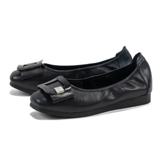 【DIANA】羊皮蝴蝶結飾釦平底娃娃鞋(黑色)