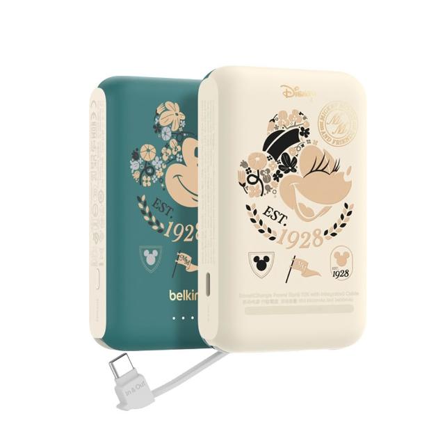 【BELKIN】BoostCharge 20W 自帶USB-C線快充行動電源10000mAh_繁花米奇(BPB021qcMT-DY)