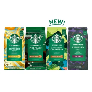 【STARBUCKS 星巴克】精選咖啡豆4包組(濃縮烘焙+黃金烘焙+派克市場+哥倫比亞)