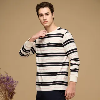 【NAUTICA】官方旗艦 男裝 撞色條紋美式休閒長袖T恤(紅白色)