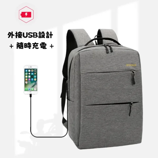 【A&R】雙11 三件組 超值時尚USB充電背包組 藍色(斜背包 後背包 手拿包 收納 防潑水 商務 旅行  