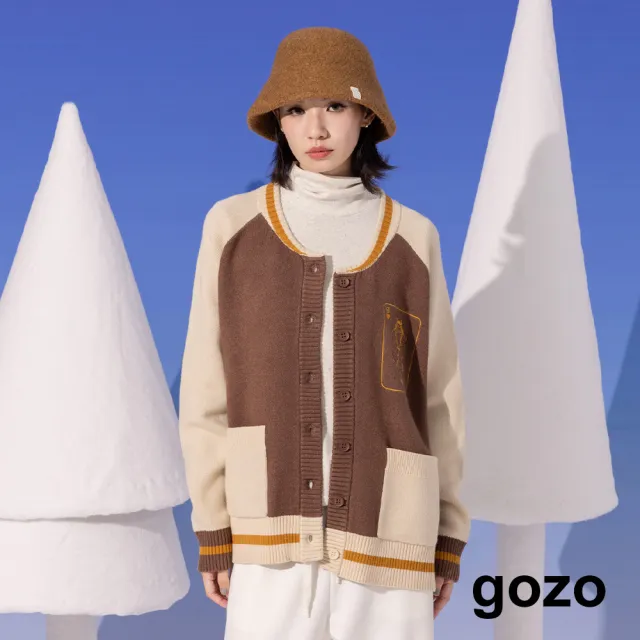 【gozo】滑雪女王配色針織棒球毛衣外套(兩色)