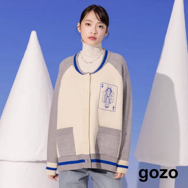 【gozo】滑雪女王配色針織棒球毛衣外套(兩色)