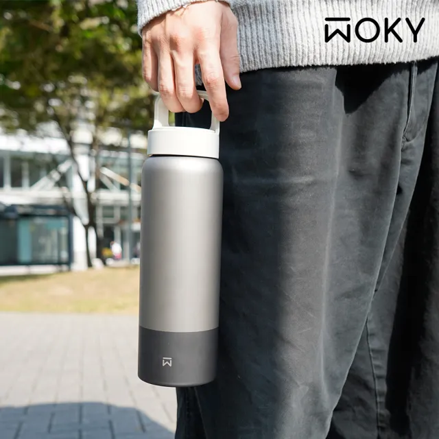 【WOKY 沃廚】Ti純鈦提手運動保溫瓶800ml(鈦杯/保溫杯/保溫瓶/運動水壺)