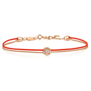 【PROMESSA】同心 18K玫瑰金咖啡鑽紅繩手鍊(19cm)