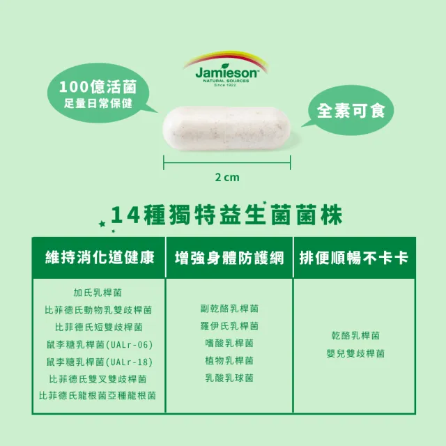【Jamieson 健美生】100億綜合益生菌膠囊一入60顆(14種菌株 保證活菌數至有效日期止)