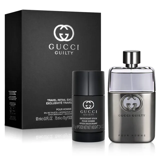 【GUCCI 古馳】罪愛男性淡香水禮盒-淡香水90ml+體香膏75ml