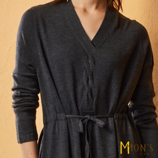 【MON’S】天絲羊毛拉繩針織洋裝(直)