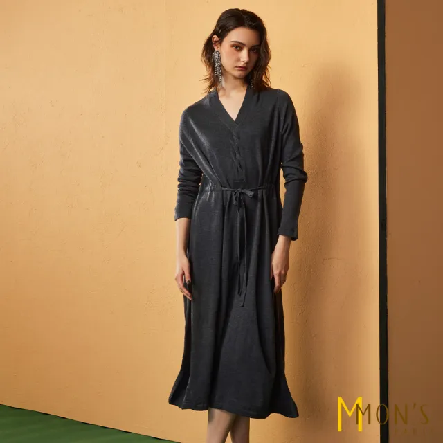 【MON’S】天絲羊毛拉繩針織洋裝(直)