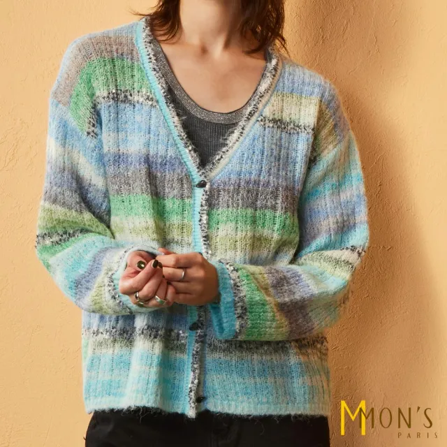 【MON’S】彩霞漸層小香風針織外套(直)
