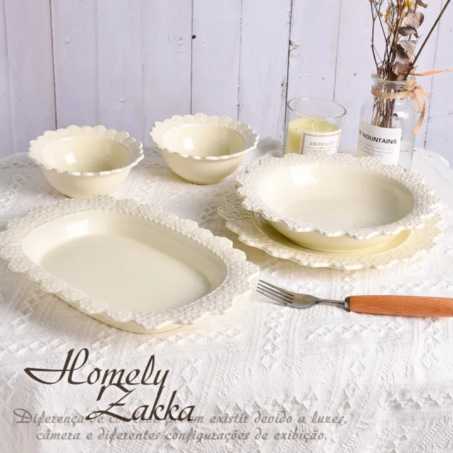 【Homely Zakka】法式浪漫花邊浮雕陶瓷圓形飯碗2件組_2色任選(湯盤 餐具 餐盤 盤子 器皿 碗盤)