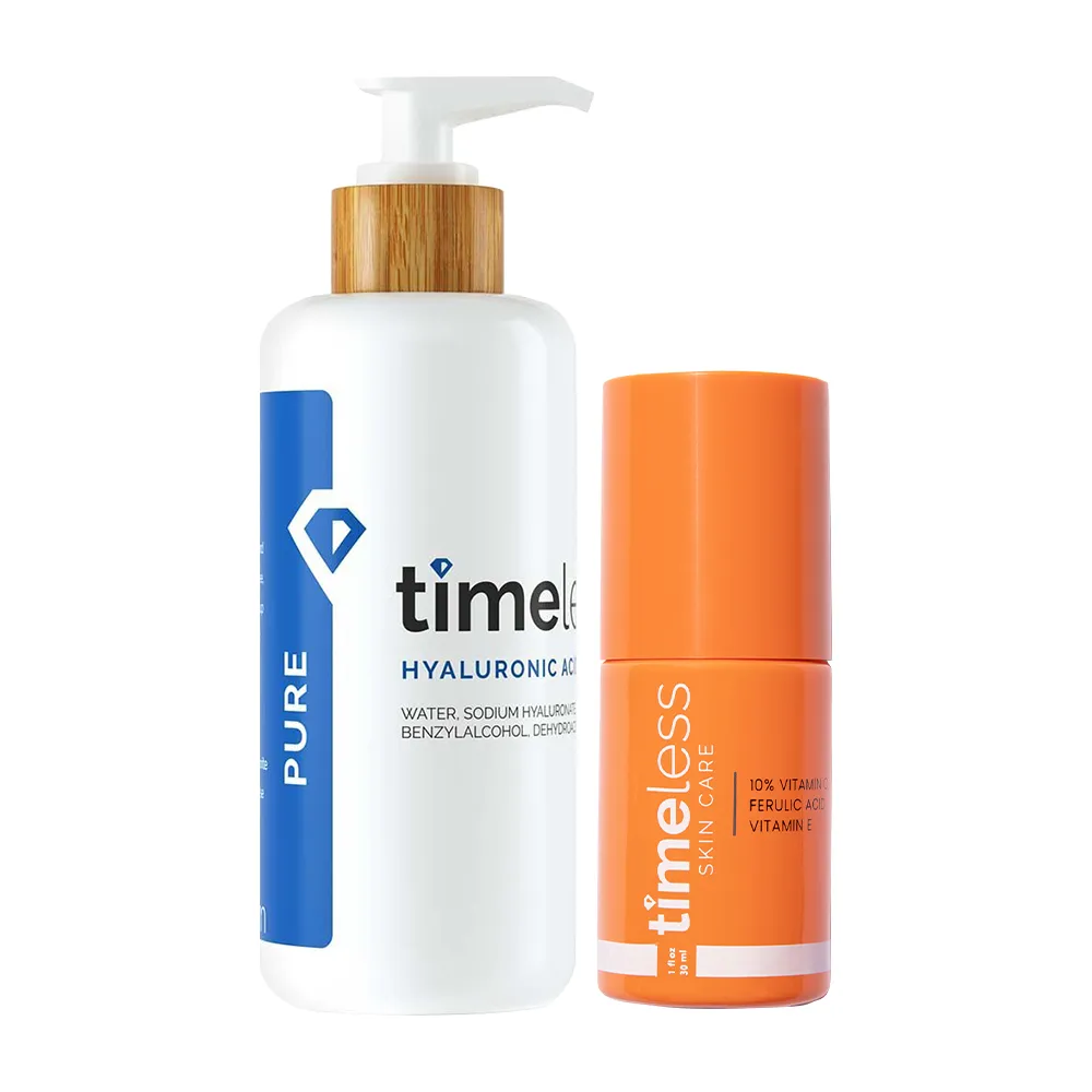 【Timeless SKIN CARE 官方直營】保濕煥白經典組(高保濕玻尿酸精華液240ml+維C煥白複合精華30ml)