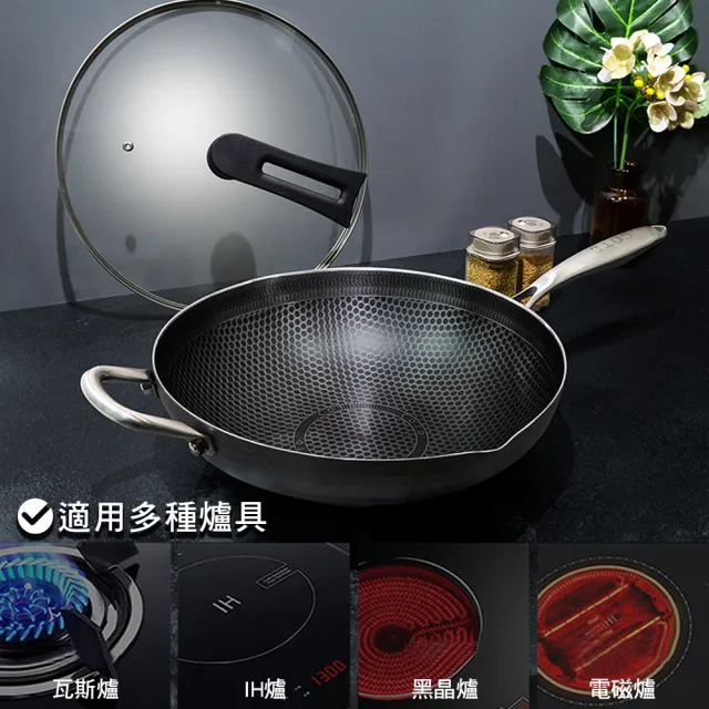 【COTD】316不鏽鋼 34公分3D立體蜂巢不鏽鋼鍋-IH爐可用(炒菜鍋/煎鍋/炒鍋/台灣出貨)