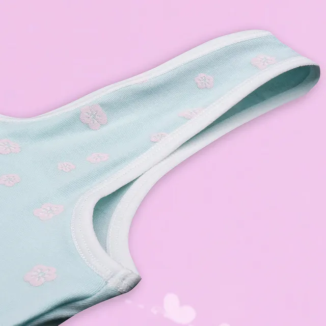 【annypepe】成長內衣 短版背心型 莫代爾 V3 超涼感 花之舞-琉璃藍130-165(成長型內衣 少女內衣)