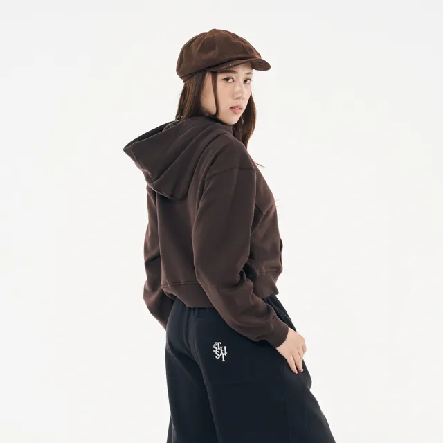 【5th STREET】雙11 女裝 長袖 logo 連帽t 短版上衣 帽t 咖啡(561000)