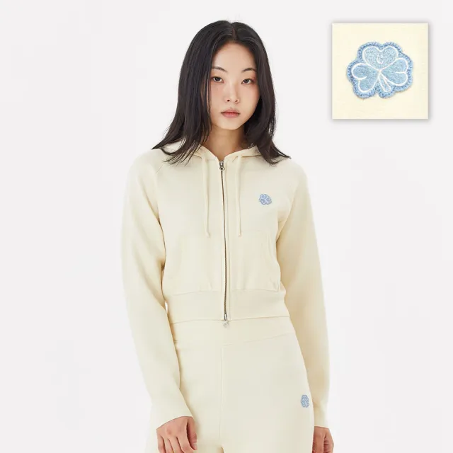【Mark Gonzales】女裝 CLUV 布章連帽拉鍊針織外套-燕麥色