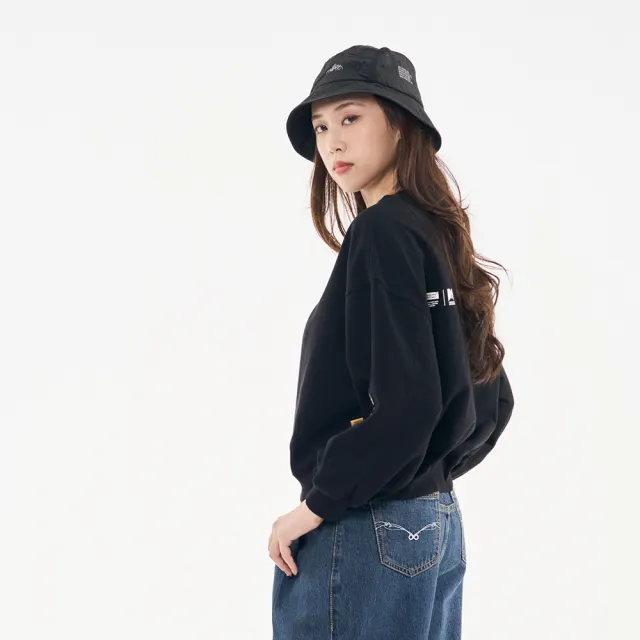 【5th STREET】雙11 女裝 長袖 寬版上衣 大學t 黑色(561005)