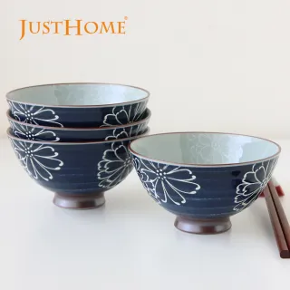 【Just Home】日本製十草陶瓷5吋飯碗4件組-多款可選(碗 飯碗 中式碗 瓷碗 可微波 碗盤)