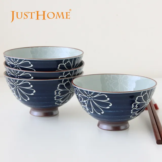 【Just Home】日本製十草陶瓷5吋飯碗4件組-多款可選(碗 飯碗 中式碗 瓷碗 可微波 碗盤)