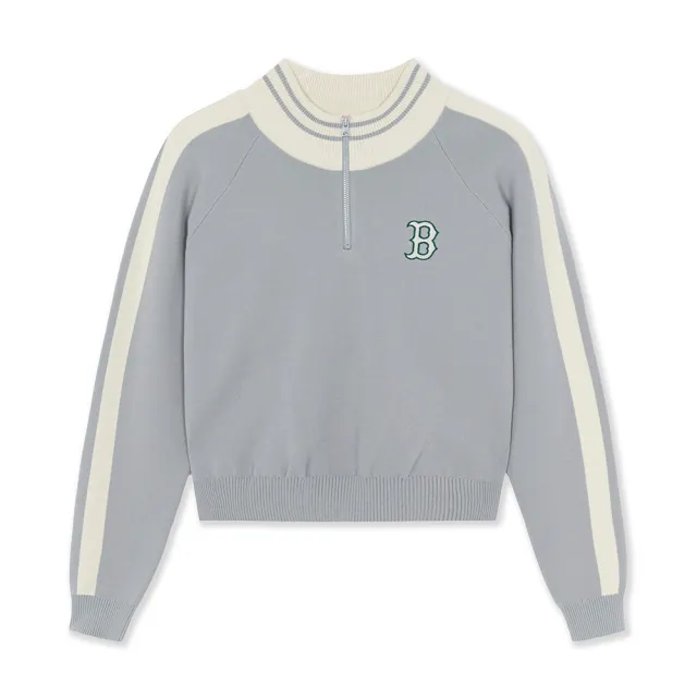 【MLB】女版半拉鍊針織上衣 Varsity系列 波士頓紅襪隊(3FKPV0554-43MGS)