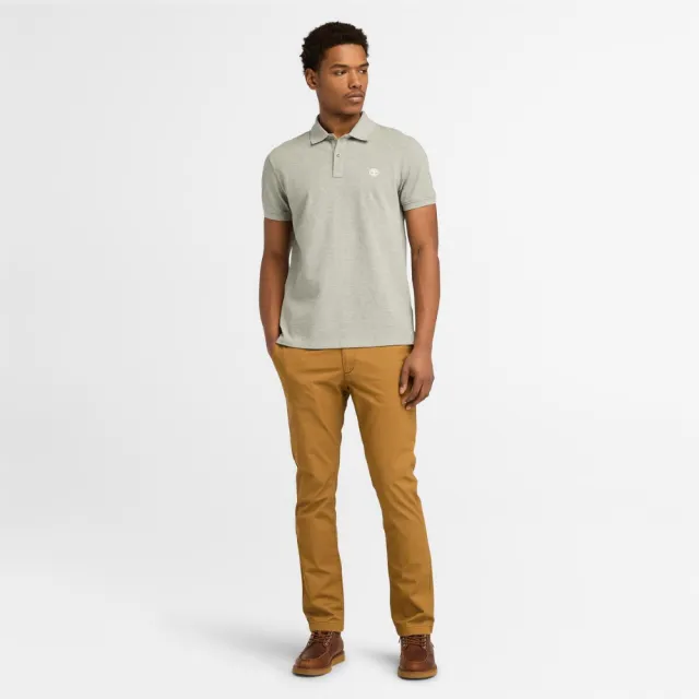 【Timberland】男款灰色合身短袖POLO衫(A2EPMV91)
