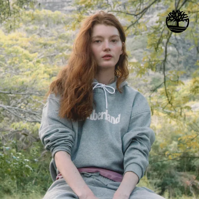 【Timberland】女款灰色寬版LOGO連帽上衣(A645Y052)