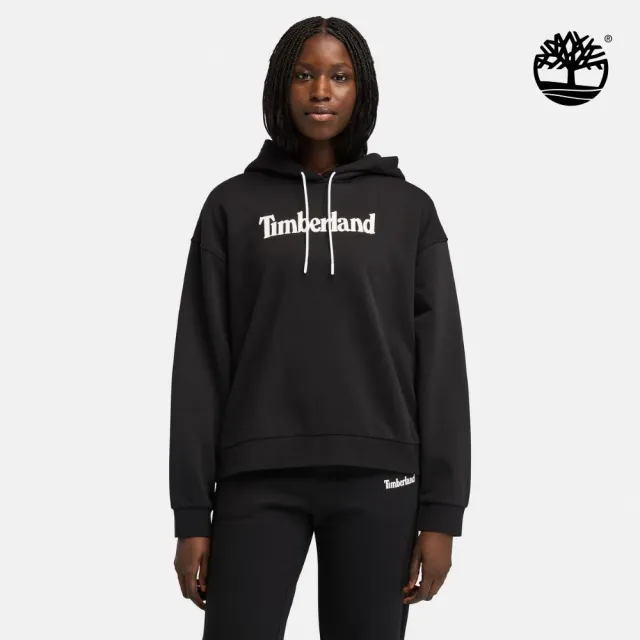 【Timberland】女款黑色寬版LOGO連帽上衣(A645Y001)