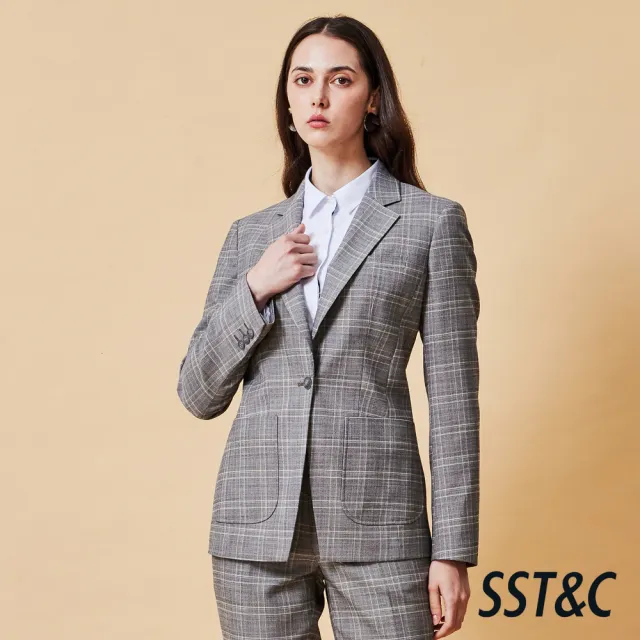 【SST&C】女裝 可機洗_灰色格紋修身版西裝外套-825212012021(換季65折)