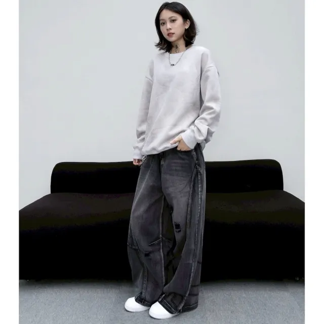 【AMERO】男裝 女裝 大彎刀牛仔褲(男裝 女裝 大彎刀 牛仔褲 抓破 情侶裝)