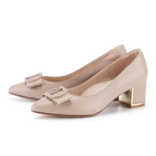 【ORIN】羊皮金屬方釦尖頭粗中跟鞋(裸色)