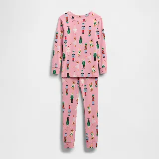 【GAP】兒童裝 印花圓領長袖長褲家居套裝-粉色(837359)