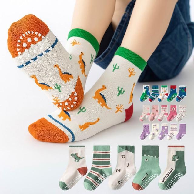 【橘魔法】（5雙一組）萌趣毛圈棉防滑點膠中筒襪(襪子 短襪 中性款 男童 女童 兒童 童襪 童裝)