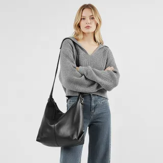 【A&L 老工匠】真皮頭層牛皮Ena歐美個性通勤托特包側背/斜背包(真皮包包 經典黑)