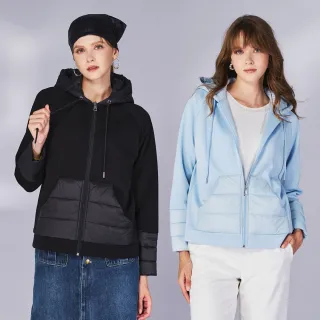 【KERAIA 克萊亞】雲水相接異素材鋪棉貼袋連帽外套(兩色；M-XXL)