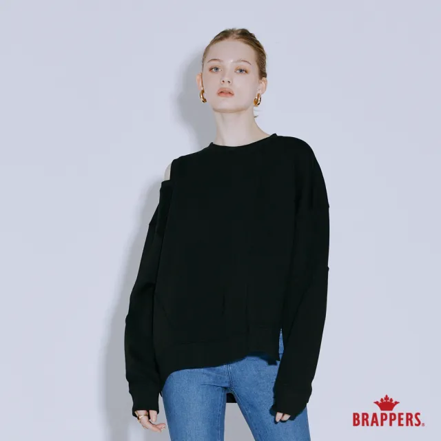 【BRAPPERS】女款 不對稱挖肩剪裁上衣(黑)
