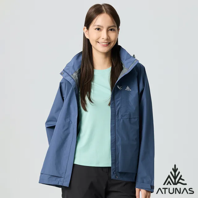 【ATUNAS 歐都納】女款綠森林透氣防水風衣外套(A1GAGZ02W遠岸藍/輕量耐磨/防風/登山露營)