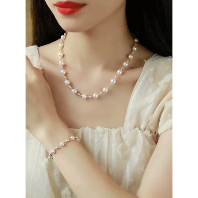【La Corser】碎星菠蘿珠系列 7.5-8mm 日本 Akoya 滿天星 天然海水珍珠 項鍊 18K金 極光珍珠 鎖骨鏈