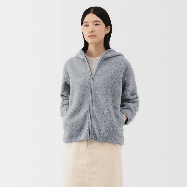 【MUJI 無印良品】女絨毛刷毛拉鍊連帽外套(淺藍/象牙白/淺米/暗藍)