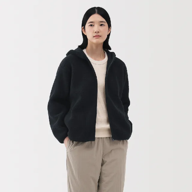 【MUJI 無印良品】女絨毛刷毛拉鍊連帽外套(淺藍/象牙白/淺米/暗藍)