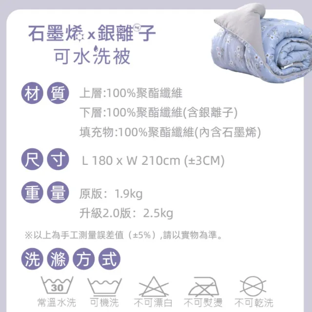 【寢室安居】買一送一 新升級韓系石墨烯銀離子抗菌可水洗被2.5KG 棉被 冬被(升級加厚2.5KG 6x7尺/多色可選)