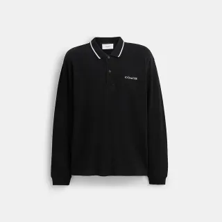 【COACH】蔻馳官方直營 棉質經典 SIGNATURE飾邊長袖POLO衫-黑色(CCU12)