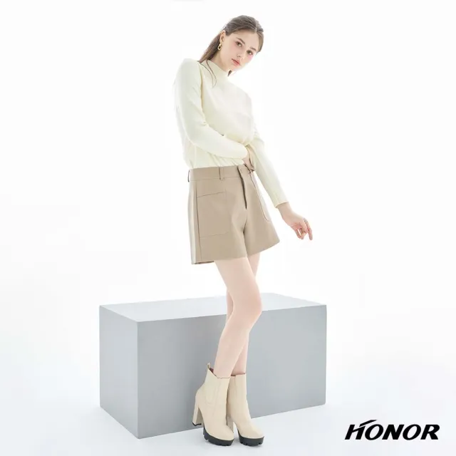 【HONOR 山形屋】出清品 素色百搭單釦皮質短褲-黑/杏(限定出清)