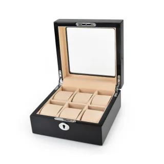 【P&W】名錶收藏盒 6支裝 木質 鋼琴烤漆 玻璃鏡面 手工精品錶盒(大錶適用 手錶收納盒 帶鎖)